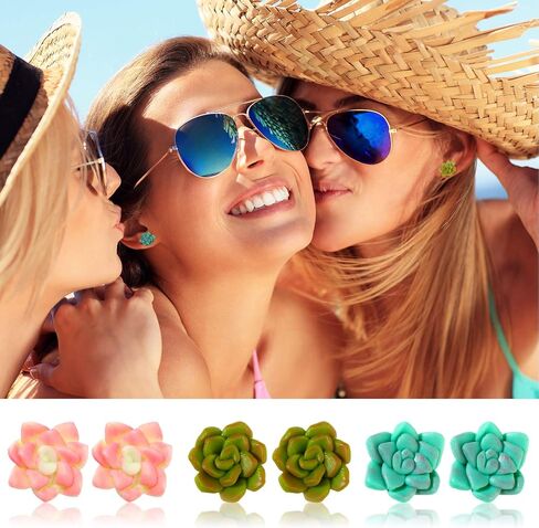 6 Pairs Succulent Earrings Plant Earrings Resin Handmade Stud Earrings Stainless Steel Studs Botanical Plant Earrings Flower Jewelry Accessories for Women and Girls in Saudi Arabia