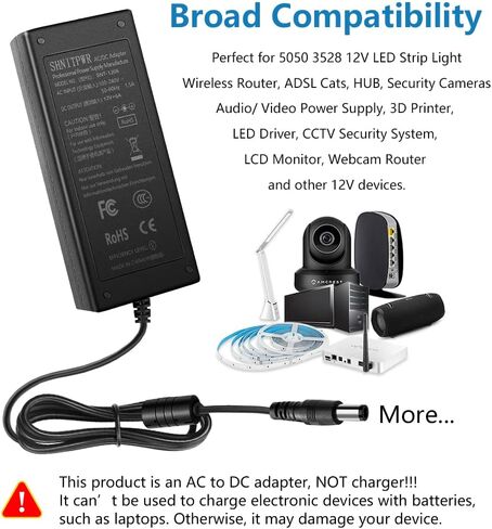 SHNITPWR 12V 6A AC DC Power Supply Adapter Converter 100V~240V AC to DC 12 Volt 6 Amp 72W LED Driver Transformer with 5.5x2.5mm Plug for 5050 3528 LED Strip 3D Printer CCTV Security System LCD Monitor in Saudi Arabia