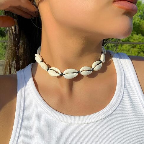 Shell Necklace Natural Pearl Choker Necklace Adjustable Seashell Necklac Handmade Shell Clavicle Necklace Summer Hawaiian Style Braided Rope Natural Shell Necklace Boho Beach Jewelry for Women Girls in Saudi Arabia