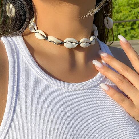 Shell Necklace Natural Pearl Choker Necklace Adjustable Seashell Necklac Handmade Shell Clavicle Necklace Summer Hawaiian Style Braided Rope Natural Shell Necklace Boho Beach Jewelry for Women Girls in Saudi Arabia