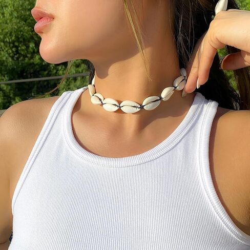 Shell Necklace Natural Pearl Choker Necklace Adjustable Seashell Necklac Handmade Shell Clavicle Necklace Summer Hawaiian Style Braided Rope Natural Shell Necklace Boho Beach Jewelry for Women Girls in Saudi Arabia