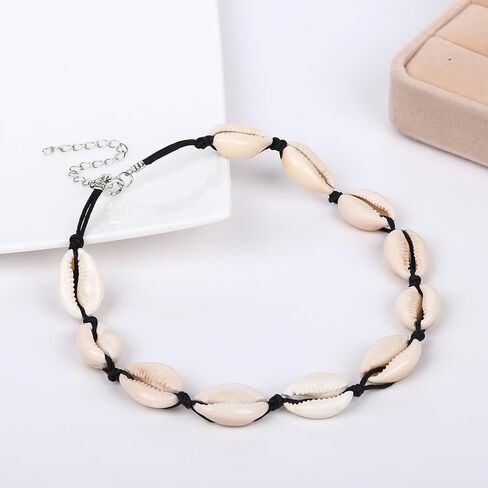 Shell Necklace Natural Pearl Choker Necklace Adjustable Seashell Necklac Handmade Shell Clavicle Necklace Summer Hawaiian Style Braided Rope Natural Shell Necklace Boho Beach Jewelry for Women Girls in Saudi Arabia