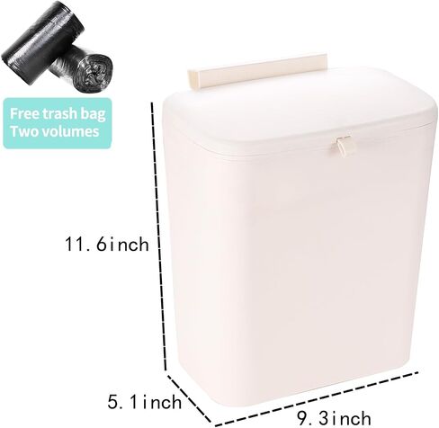 SuoXing 2.4 Gallon Hanging Trash Can for Kitchen Cabinet Door 9L Hanging Trash Can with Lid,Plastic Wall Mounted Garbage Can,Small Kitchen Waste Basket,Food Waste Bin for Countertop in Saudi Arabia