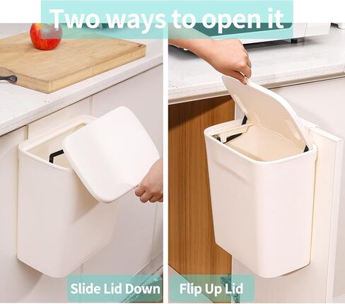 SuoXing 2.4 Gallon Hanging Trash Can for Kitchen Cabinet Door 9L Hanging Trash Can with Lid,Plastic Wall Mounted Garbage Can,Small Kitchen Waste Basket,Food Waste Bin for Countertop in Saudi Arabia