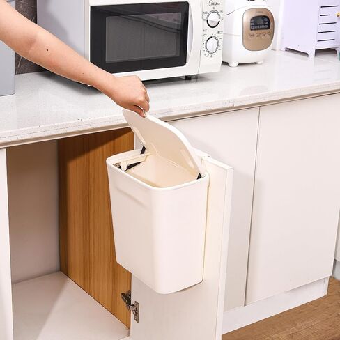 SuoXing 2.4 Gallon Hanging Trash Can for Kitchen Cabinet Door 9L Hanging Trash Can with Lid,Plastic Wall Mounted Garbage Can,Small Kitchen Waste Basket,Food Waste Bin for Countertop in Saudi Arabia