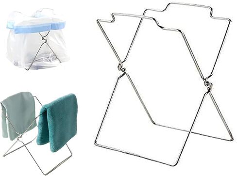 Grocery Bag Holder-Stainless Steel Foldable - Ideal for Kitchen Office and Outside -Garbage Support Rack with Towel Hanging Rod -Large in Saudi Arabia