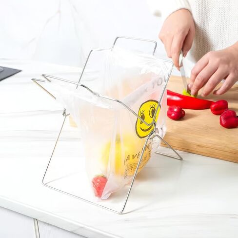 Grocery Bag Holder-Stainless Steel Foldable - Ideal for Kitchen Office and Outside -Garbage Support Rack with Towel Hanging Rod -Large in Saudi Arabia
