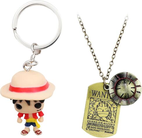 2 Pcs Anime One Piece Necklace and Keychain for Men,Skeleton The Straw Hat Pirates Rope Key Chain Cosplay, white, onepiece2-0513-03-0029 in Saudi Arabia