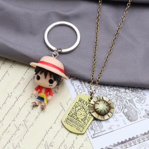 2 Pcs Anime One Piece Necklace and Keychain for Men,Skeleton The Straw Hat Pirates Rope Key Chain Cosplay, white, onepiece2-0513-03-0029 in Saudi Arabia