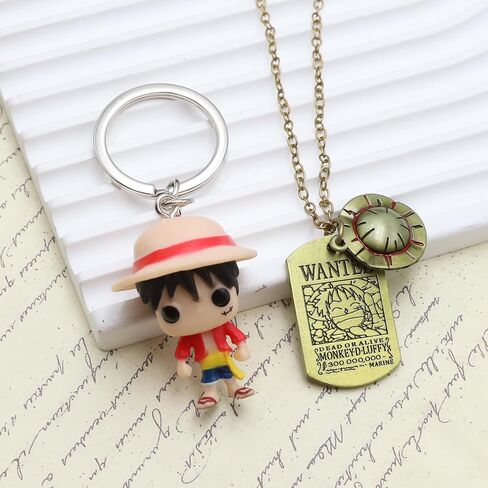 2 Pcs Anime One Piece Necklace and Keychain for Men,Skeleton The Straw Hat Pirates Rope Key Chain Cosplay, white, onepiece2-0513-03-0029 in Saudi Arabia
