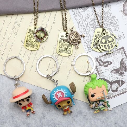 2 Pcs Anime One Piece Necklace and Keychain for Men,Skeleton The Straw Hat Pirates Rope Key Chain Cosplay, white, onepiece2-0513-03-0029 in Saudi Arabia