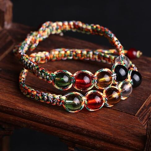 Five Elements Bead Bracelet Tibetan Colorful Rope Colorful Red Rope Glass Bead Seller's Small Gift, 4in*4in in Saudi Arabia