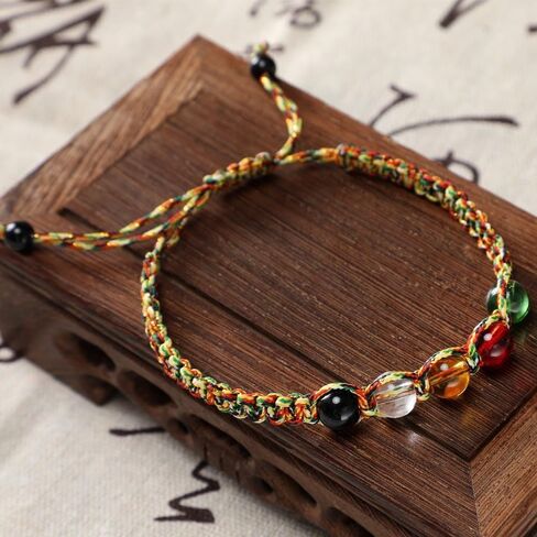 Five Elements Bead Bracelet Tibetan Colorful Rope Colorful Red Rope Glass Bead Seller's Small Gift, 4in*4in in Saudi Arabia