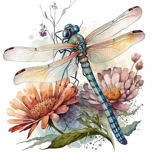 Stalente Diamond Painting Kits for Adults Dragonfly, 5D DIY Diamond Art Kits for Beginners Round Full Drill Diamond Painting for Home Wall Decoration Gift 12×12inch, Flower in Saudi Arabia