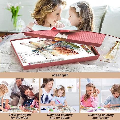 Stalente Diamond Painting Kits for Adults Dragonfly, 5D DIY Diamond Art Kits for Beginners Round Full Drill Diamond Painting for Home Wall Decoration Gift 12×12inch, Flower in Saudi Arabia