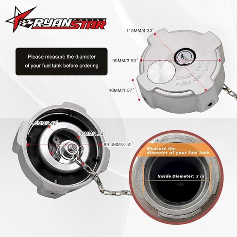 RYANSTAR RACING 2Pack Locking Diesel Fuel Caps Compatible with Freightliner Cascadia, 1/4 Quarter Turn Aluminum for 3 Inch Semi Truck Gas Tank Cap with 4 Keys Replace 03-37017-002 600149 in Saudi Arabia