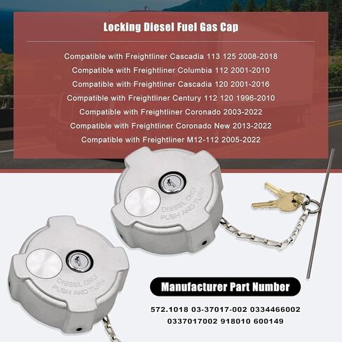 RYANSTAR RACING 2Pack Locking Diesel Fuel Caps Compatible with Freightliner Cascadia, 1/4 Quarter Turn Aluminum for 3 Inch Semi Truck Gas Tank Cap with 4 Keys Replace 03-37017-002 600149 in Saudi Arabia