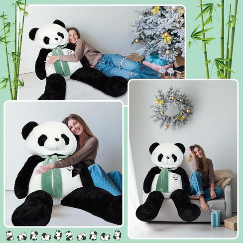 63 Inch Tall Giant Plush Panda Bear Giant Panda Stuffed Animal Large Panda Plushie with Green Scarf Big Soft Plush Bear Toy for Boys Girls Girlfriend Wife in Saudi Arabia