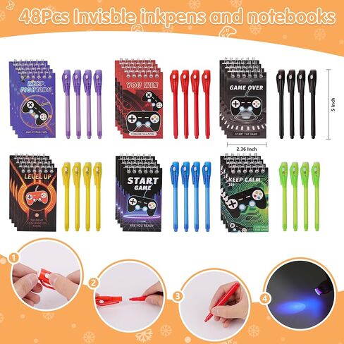 120 Pcs Video Game Party Favors Party Supplies Invisible Ink Pens Notebook Silicone Bracelet Gift Paper Bag Video Game Controller Keychain Birthday Supplies for Kids Gamer Party Favors in Saudi Arabia