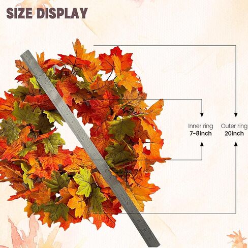 18" Fall Wreaths for Front Door with Maple Eucalyptus Leaves Pumpkin,Fall Door Wreath Autumn Wreath for Thanksgiving Halloween Outdoor Indoor Farmhouse Party Holiday Porch Wall Window Home Decoration in Saudi Arabia