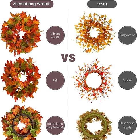 18" Fall Wreaths for Front Door with Maple Eucalyptus Leaves Pumpkin,Fall Door Wreath Autumn Wreath for Thanksgiving Halloween Outdoor Indoor Farmhouse Party Holiday Porch Wall Window Home Decoration in Saudi Arabia