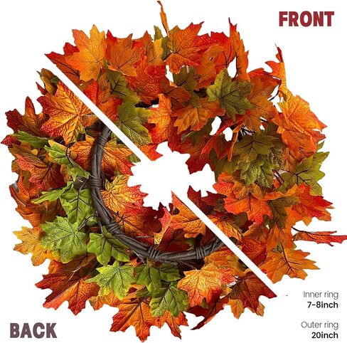 18" Fall Wreaths for Front Door with Maple Eucalyptus Leaves Pumpkin,Fall Door Wreath Autumn Wreath for Thanksgiving Halloween Outdoor Indoor Farmhouse Party Holiday Porch Wall Window Home Decoration in Saudi Arabia