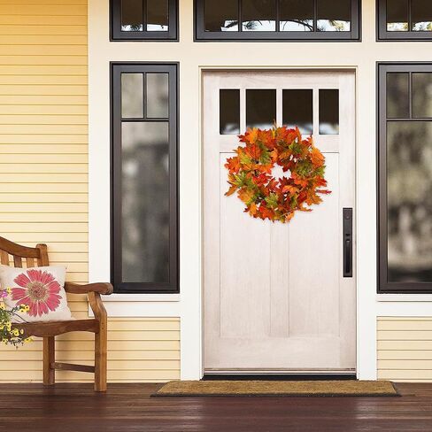 18" Fall Wreaths for Front Door with Maple Eucalyptus Leaves Pumpkin,Fall Door Wreath Autumn Wreath for Thanksgiving Halloween Outdoor Indoor Farmhouse Party Holiday Porch Wall Window Home Decoration in Saudi Arabia