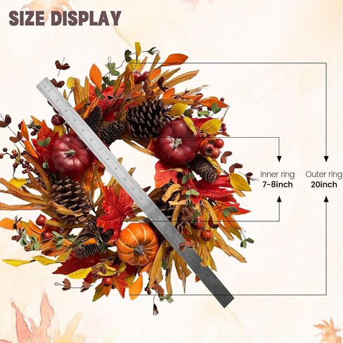 18" Fall Wreaths for Front Door with Maple Eucalyptus Leaves Pumpkin,Fall Door Wreath Autumn Wreath for Thanksgiving Halloween Outdoor Indoor Farmhouse Party Holiday Porch Wall Window Home Decoration in Saudi Arabia