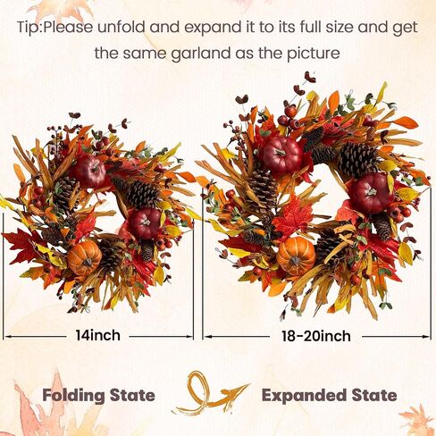 18" Fall Wreaths for Front Door with Maple Eucalyptus Leaves Pumpkin,Fall Door Wreath Autumn Wreath for Thanksgiving Halloween Outdoor Indoor Farmhouse Party Holiday Porch Wall Window Home Decoration in Saudi Arabia