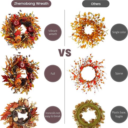 18" Fall Wreaths for Front Door with Maple Eucalyptus Leaves Pumpkin,Fall Door Wreath Autumn Wreath for Thanksgiving Halloween Outdoor Indoor Farmhouse Party Holiday Porch Wall Window Home Decoration in Saudi Arabia