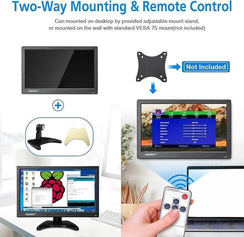 Haiway 15.6 Inch Small HDMI Monitor, 1366x768 Home Security CCTV Monitor | HDMI VGA BNC USB Input,Remote Control,Built-in Speakers,for CCTV NVR DVR Raspberry Pi,for Home Office Warehouse,VESA 75x75MM in Saudi Arabia