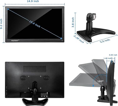Haiway 15.6 Inch Small HDMI Monitor, 1366x768 Home Security CCTV Monitor | HDMI VGA BNC USB Input,Remote Control,Built-in Speakers,for CCTV NVR DVR Raspberry Pi,for Home Office Warehouse,VESA 75x75MM in Saudi Arabia