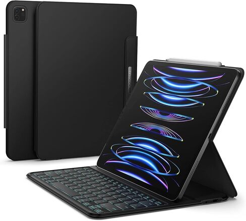 for iPad Pro 12.9-inch (6th/5th/4th Gen) Case with Keyboard Smart Keyboard Folio Magnetic Ultra Slim Portable Two Viewing Angles Backlit Wirelessly Bluetooth Keyboard with Pencil Holder, Black in Saudi Arabia