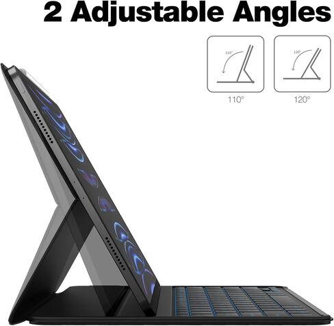 for iPad Pro 12.9-inch (6th/5th/4th Gen) Case with Keyboard Smart Keyboard Folio Magnetic Ultra Slim Portable Two Viewing Angles Backlit Wirelessly Bluetooth Keyboard with Pencil Holder, Black in Saudi Arabia