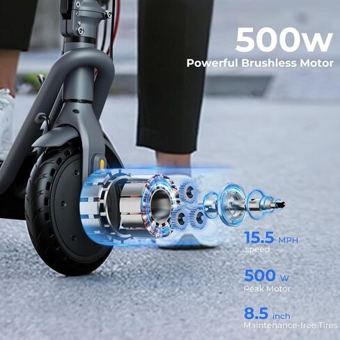 Jasion Electric Scooter, 500W Peak Motor, Up to 15.5 MPH, 19 Miles Ranges Foldable Electric Kick Scooter with Dual Braking System, Adults/Youth E Scooter for Commute in Saudi Arabia