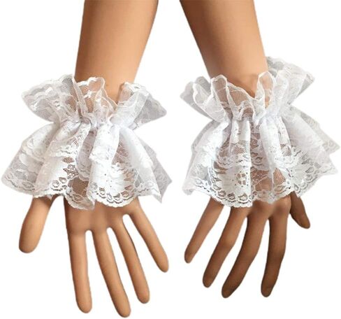 Women Ruffled Floral Lace Wrist Cuffs,Lolita Fake Hand Sleeves 1 Pair, White in Saudi Arabia