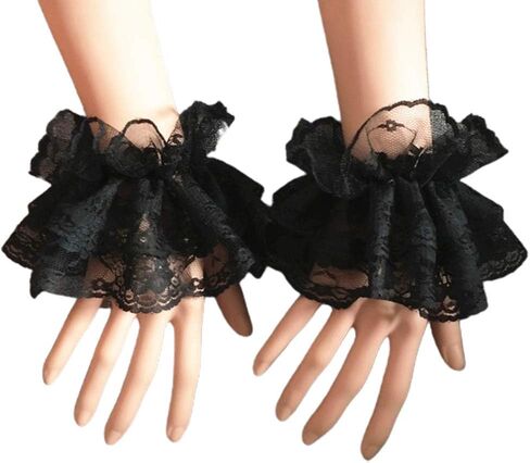 Women Ruffled Floral Lace Wrist Cuffs,Lolita Fake Hand Sleeves 1 Pair, White in Saudi Arabia