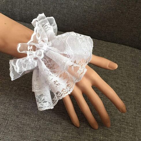 Women Ruffled Floral Lace Wrist Cuffs,Lolita Fake Hand Sleeves 1 Pair, White in Saudi Arabia