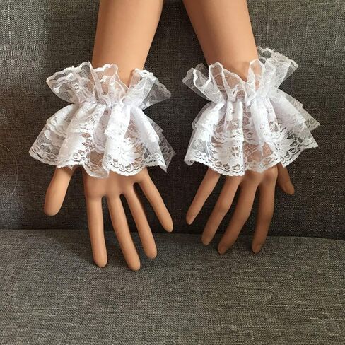 Women Ruffled Floral Lace Wrist Cuffs,Lolita Fake Hand Sleeves 1 Pair, White in Saudi Arabia