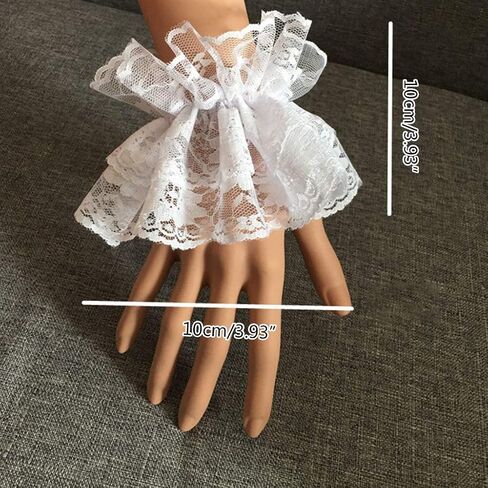 Women Ruffled Floral Lace Wrist Cuffs,Lolita Fake Hand Sleeves 1 Pair, White in Saudi Arabia