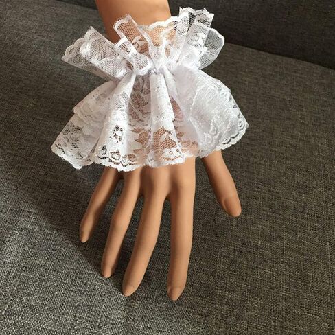 Women Ruffled Floral Lace Wrist Cuffs,Lolita Fake Hand Sleeves 1 Pair, White in Saudi Arabia