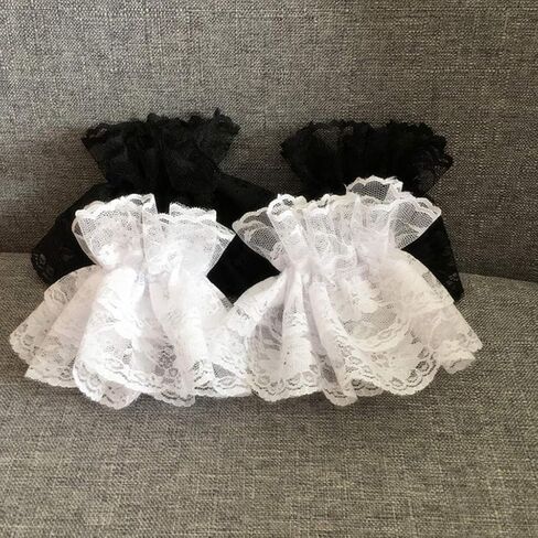 Women Ruffled Floral Lace Wrist Cuffs,Lolita Fake Hand Sleeves 1 Pair, White in Saudi Arabia