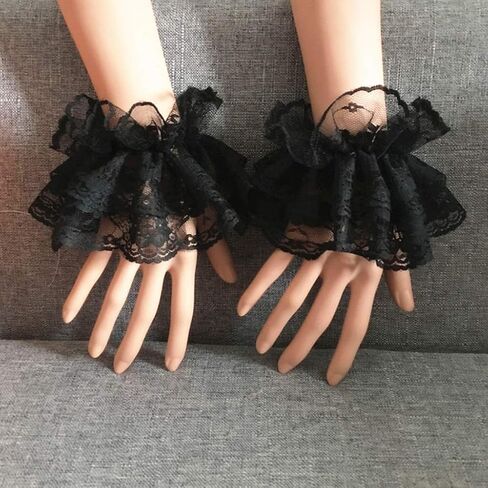 Women Ruffled Floral Lace Wrist Cuffs,Lolita Fake Hand Sleeves 1 Pair, White in Saudi Arabia