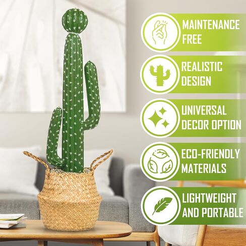 Artificial Fake Cactus Plant - 27 Inch Large Faux Cactus Plant for Indoor - Tall Artificial Cactus Plant for Home Decor - Large Fake Desert Plants, Green, SAC60 in Saudi Arabia