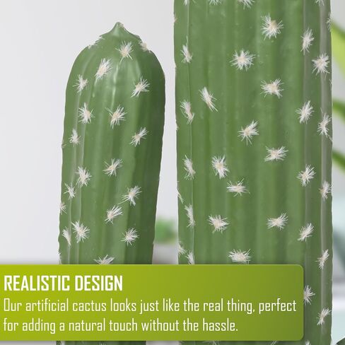 Artificial Fake Cactus Plant - 27 Inch Large Faux Cactus Plant for Indoor - Tall Artificial Cactus Plant for Home Decor - Large Fake Desert Plants, Green, SAC60 in Saudi Arabia