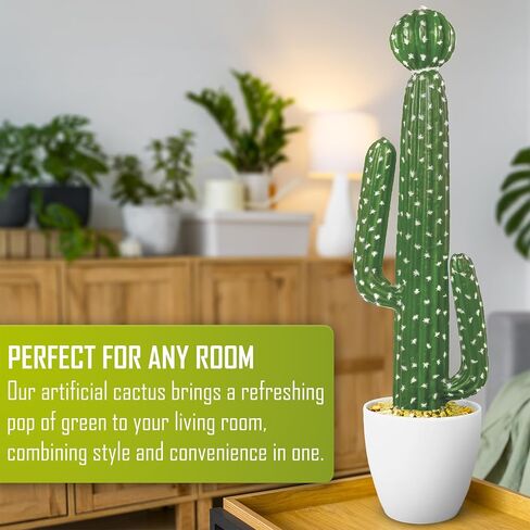Artificial Fake Cactus Plant - 27 Inch Large Faux Cactus Plant for Indoor - Tall Artificial Cactus Plant for Home Decor - Large Fake Desert Plants, Green, SAC60 in Saudi Arabia
