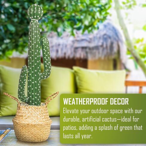 Artificial Fake Cactus Plant - 27 Inch Large Faux Cactus Plant for Indoor - Tall Artificial Cactus Plant for Home Decor - Large Fake Desert Plants, Green, SAC60 in Saudi Arabia