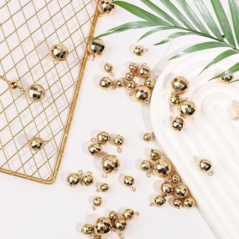 48pcs Disco Ball Pendants, Mini Disco Balls Charms Disco Ornaments Round Mirror Beads Accessories Small Reflective 70s Disco Party Decoration for Holiday Cake Jewelry Making DIY Crafts (Gold) in Saudi Arabia