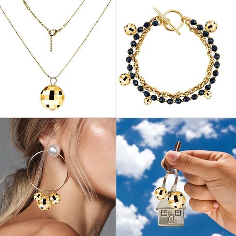 48pcs Disco Ball Pendants, Mini Disco Balls Charms Disco Ornaments Round Mirror Beads Accessories Small Reflective 70s Disco Party Decoration for Holiday Cake Jewelry Making DIY Crafts (Gold) in Saudi Arabia