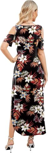 Gracyoga Maxi Dress for Women Casual Summer V Neck Cold Shoulder Short Sleeve Split Long Beach Dresses with Pockets in Saudi Arabia